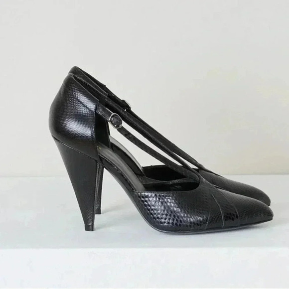 CELINE Leather T-Strap Mary Jane D’Orsay Pumps High Heels 36.5 6.5 Snakeskin 4” - Picture 1 of 11